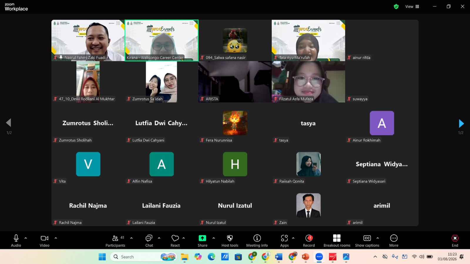 Peserta Alumni Sharing Session WCC UIN Walisongo mengikuti pemaparan tips beasiswa S2 secara daring